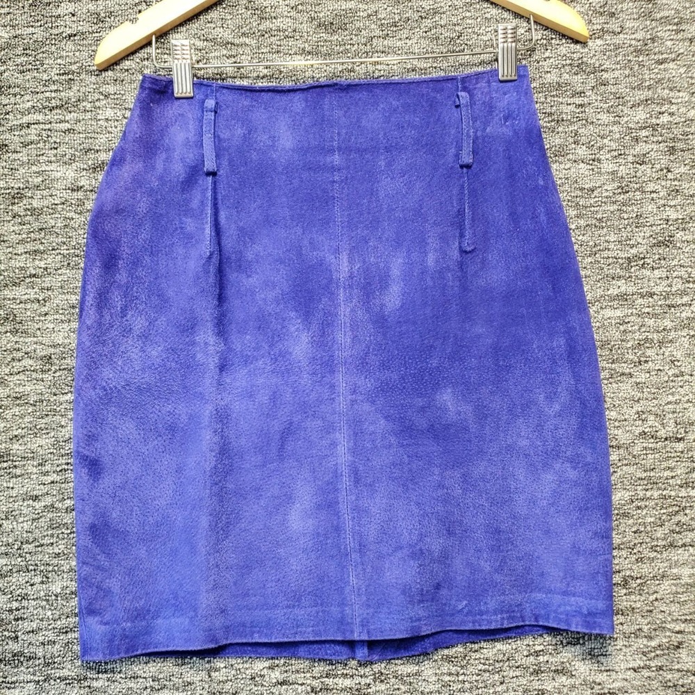Express Skirt Women 9 10 Blue Genuine Suede Leather‎ Mini Pencil Vintage 90s